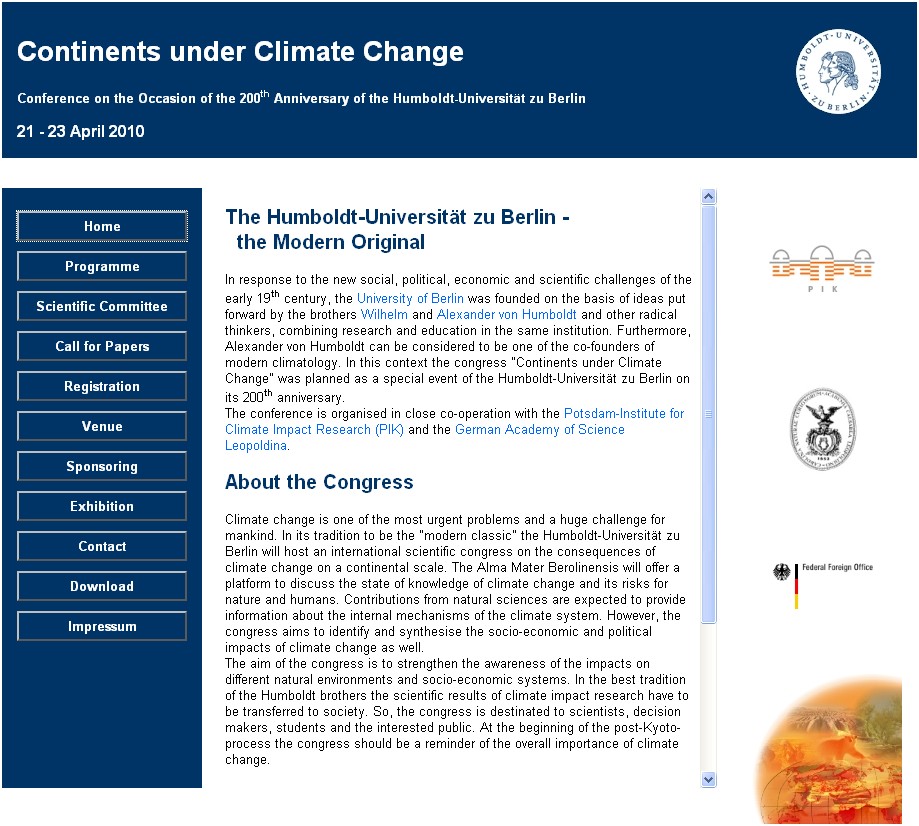 Konferenz-Website „Continents under Climate Change“ online