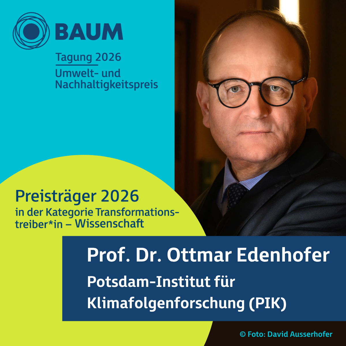 PIK-Direktor Ottmar Edenhofer erhält BAUM Umwelt- und Nachhaltigkeitspreis 2026