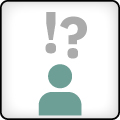 Geringe wissenschaftliche Sicherheit: Icon mit einer menschlichen Figure und einem Ausrufezeichen, einem Fragezeichen