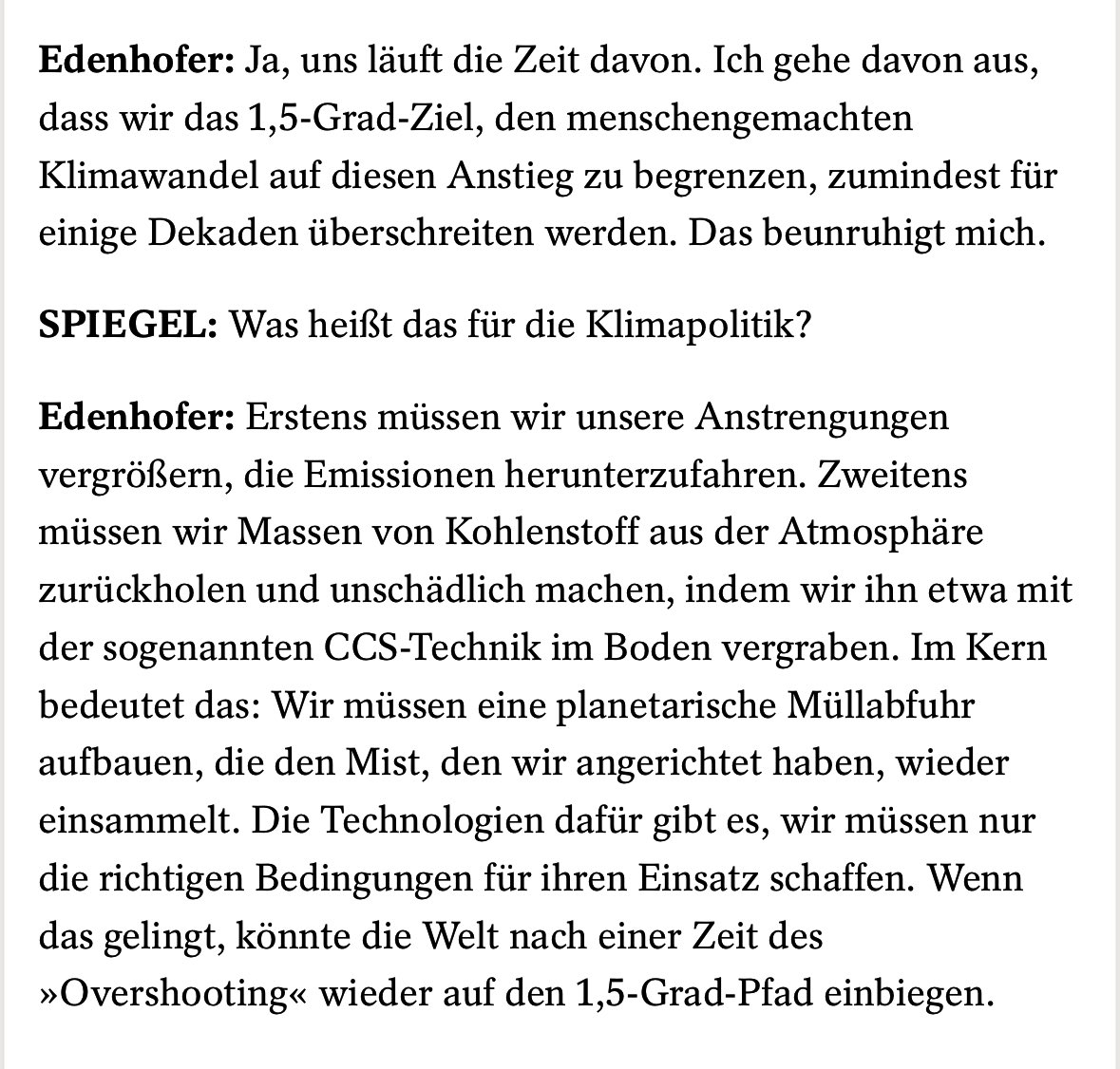 Spiegel Interview Ottmar Edenhofer