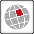 Regionales Kippelement: Globus-Icon mit einem eingefärbten Planquadrat