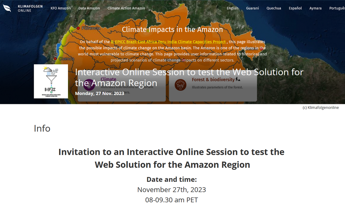 ClimateImpactsOnline: Interactive Online Session for the Amazon Region