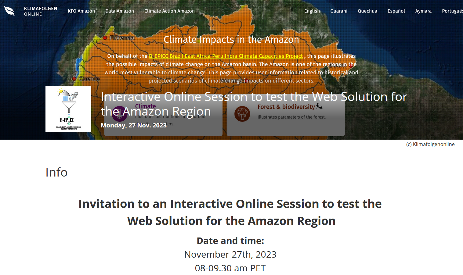 ClimateImpactsOnline: Interactive Online Session for the Amazon Region