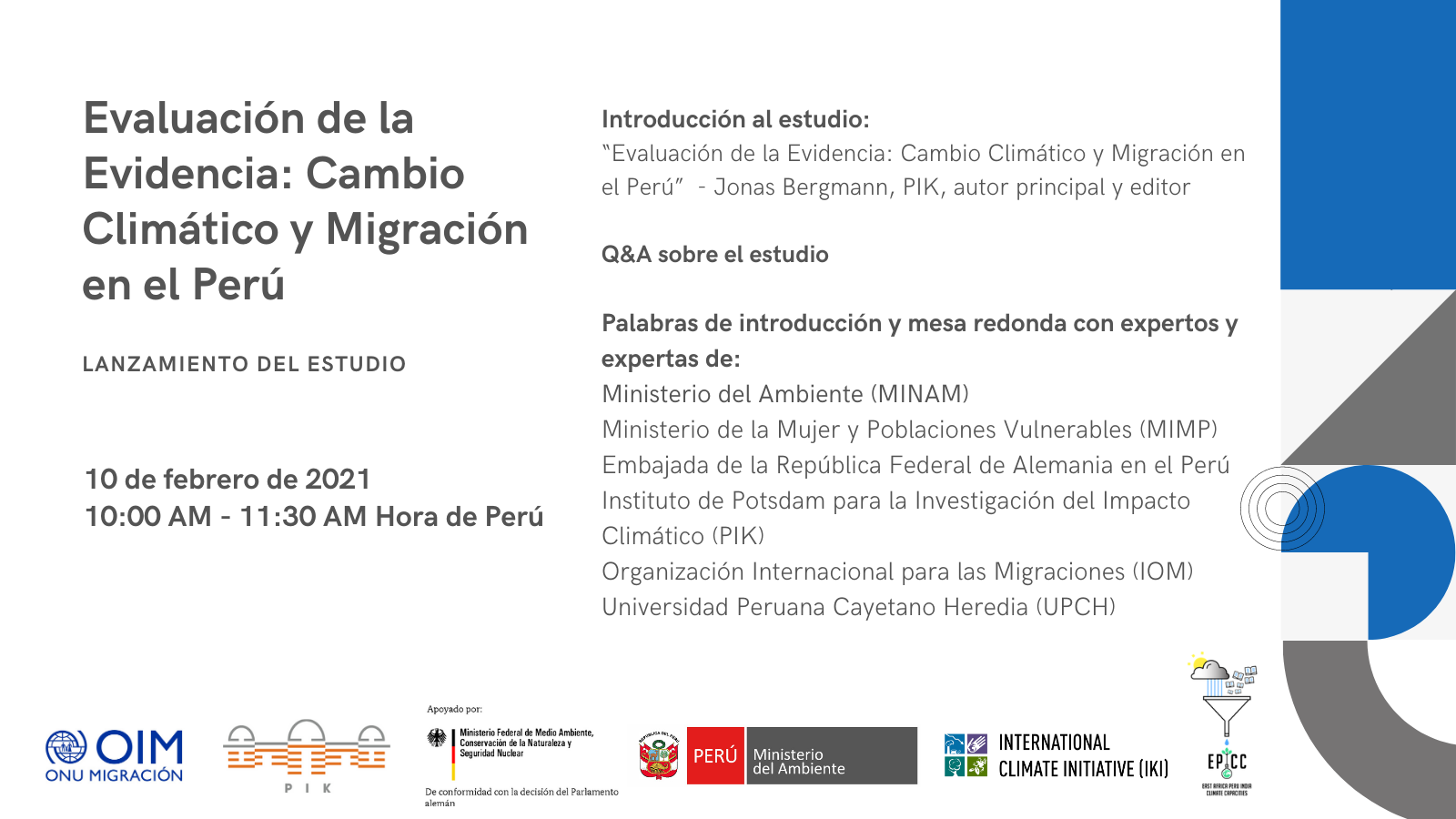 Virtual launch of the study: "Assessing the Evidence: Climate Change and Migration in Peru"