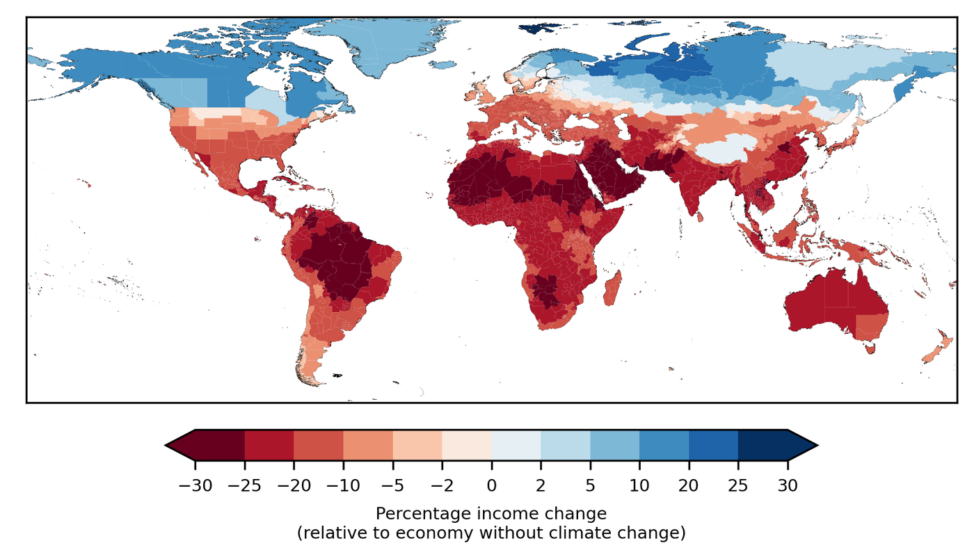 38 trillion dollars in damages each year: World economy already committed to income reduction of 19 % due to climate change