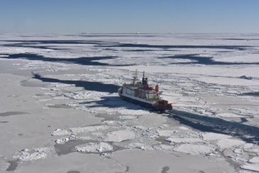 Research vessel Polarstern on its way through the Weddell Sea. ©Winkelmann/Reese