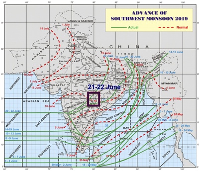 the Northern Limit of Monsoon on 22 June 2019