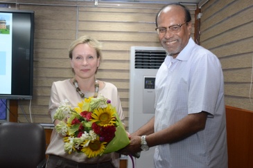 President of the Indian Meteorological Society Dr. Sushil Kumar Dash with  Prof. Dr. Elena Surovyatkina at the invited lecture at the IMD, Delhi, India, 22th June 2018.